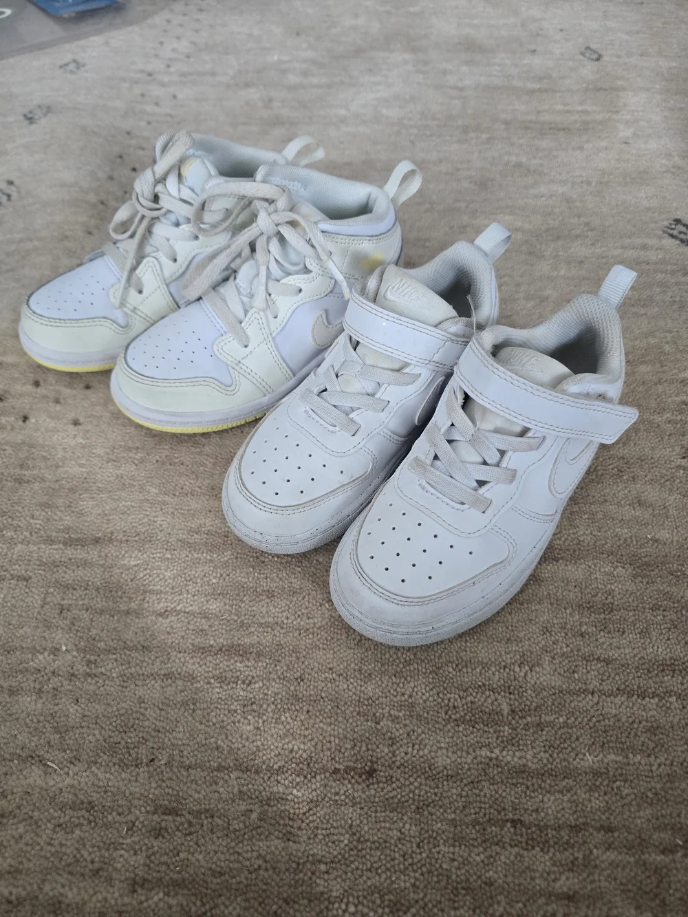 Nike Kids White Sneakers with Pale Yellow Outsole Accent $22 For Both
